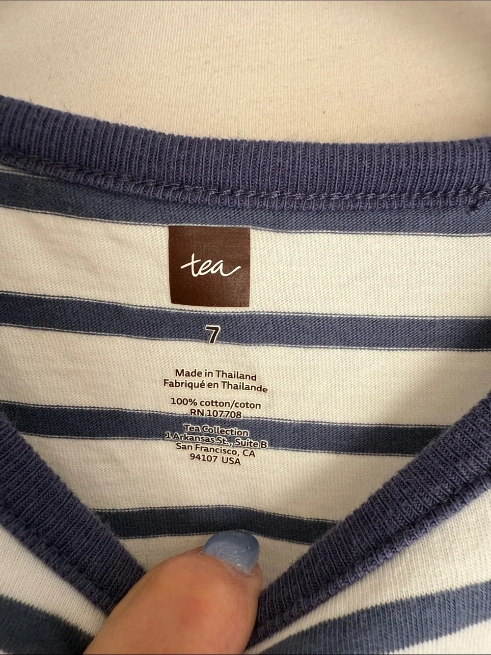 Tea Collection Navy & White Striped Short Sleeve Dress with Fish Hem